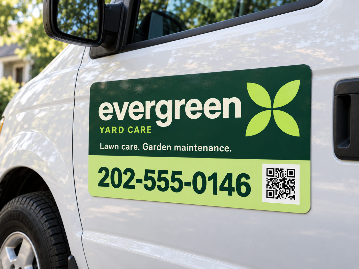Illustrative Truck magnets concept with business details on a work van