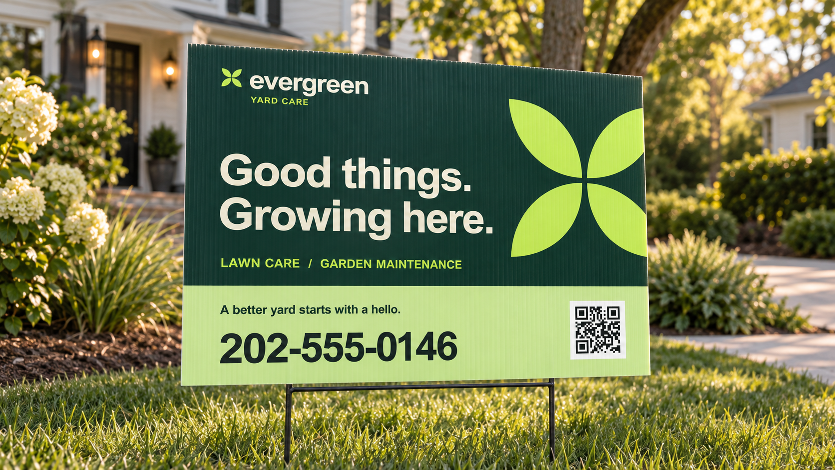 Illustrative yard sign outside a home