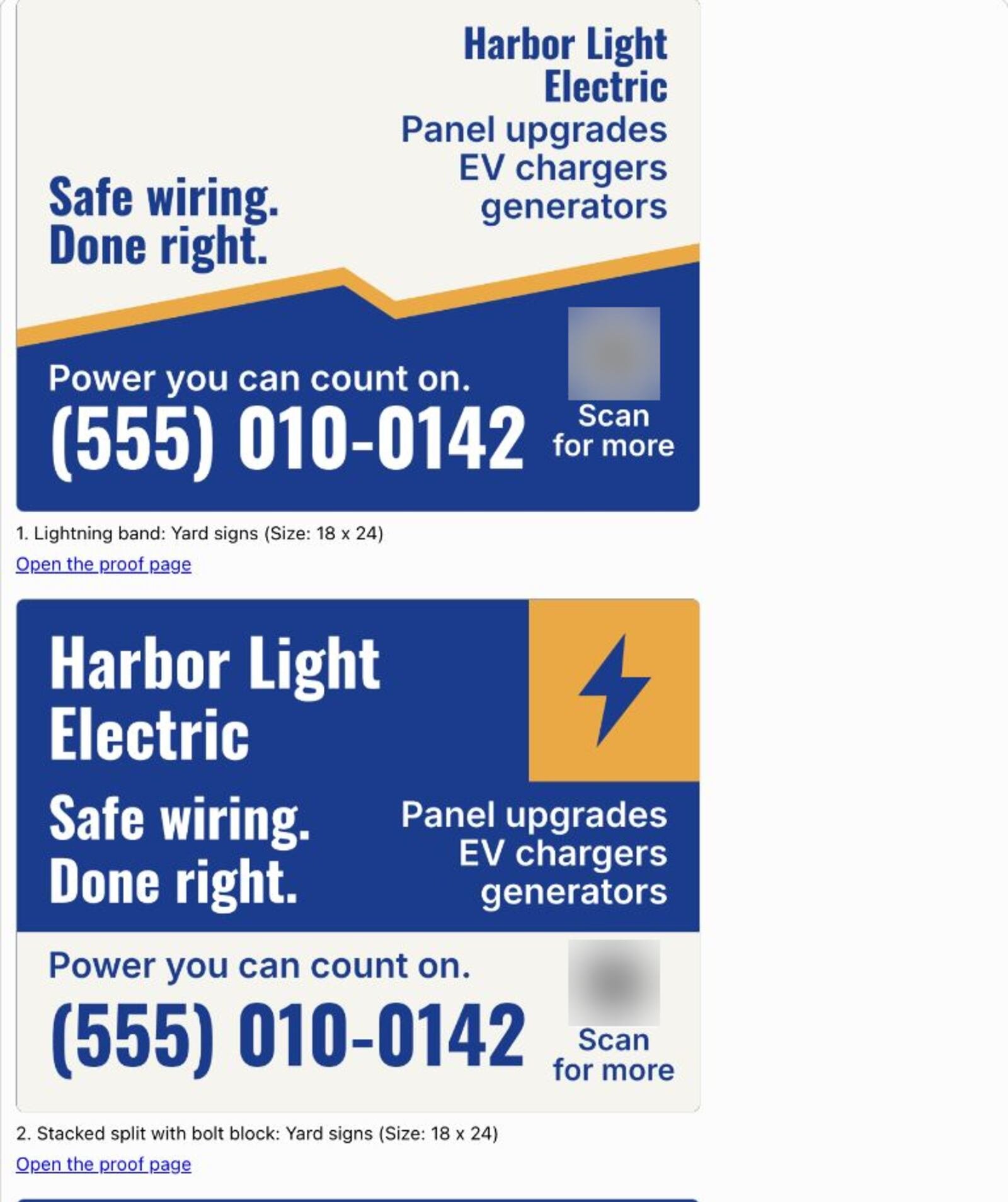 Numbered Harbor Light Electric yard sign designs from Offscreen in ChatGPT